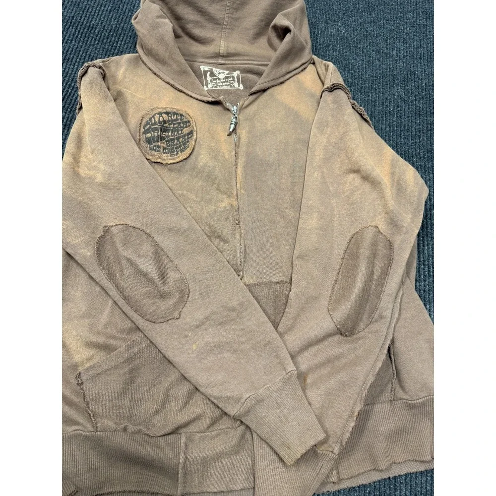 Vintage True Religion Hoodie Men's XL Brown Y2K Full Zip Distressed Made Mexico